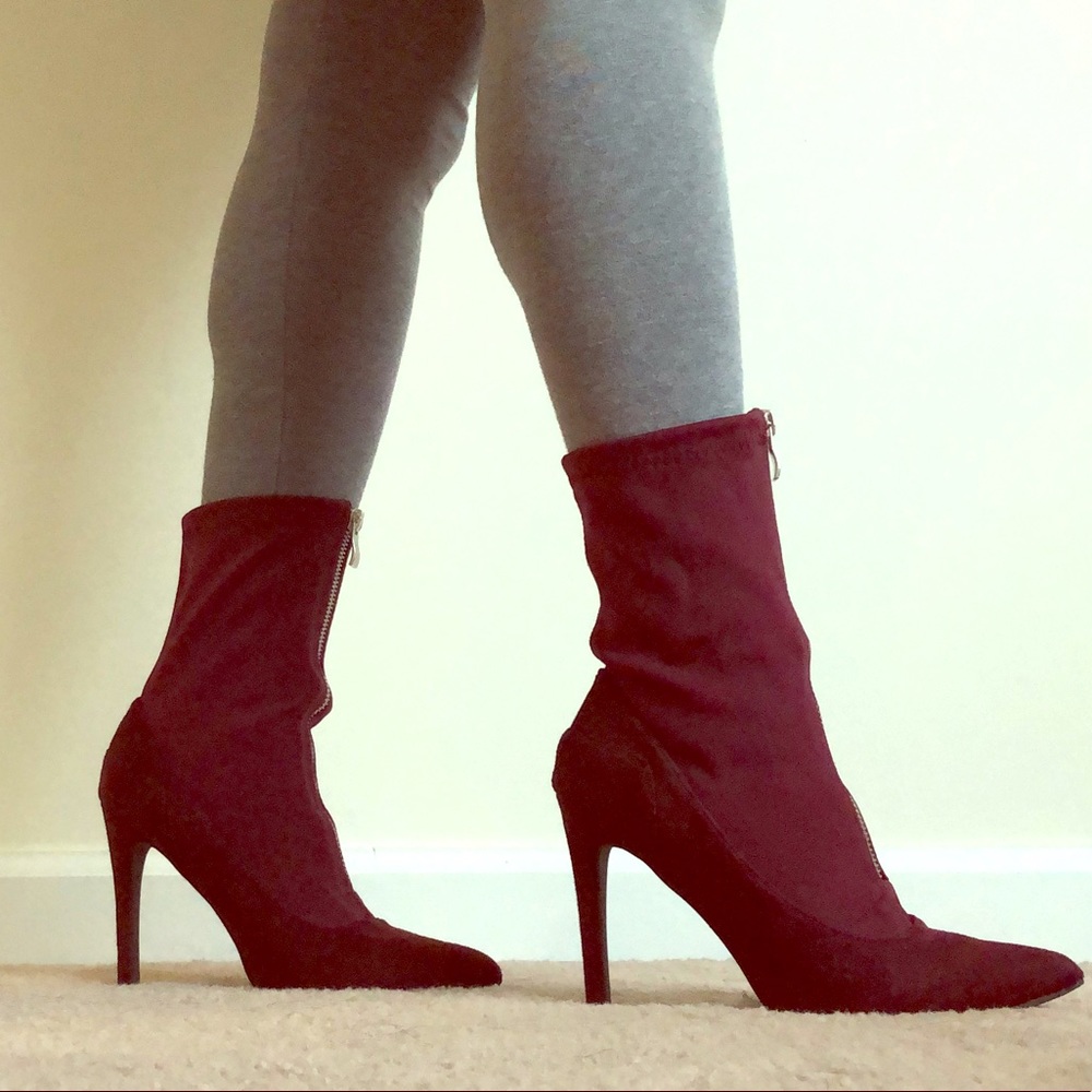 Burgundy high heel booties